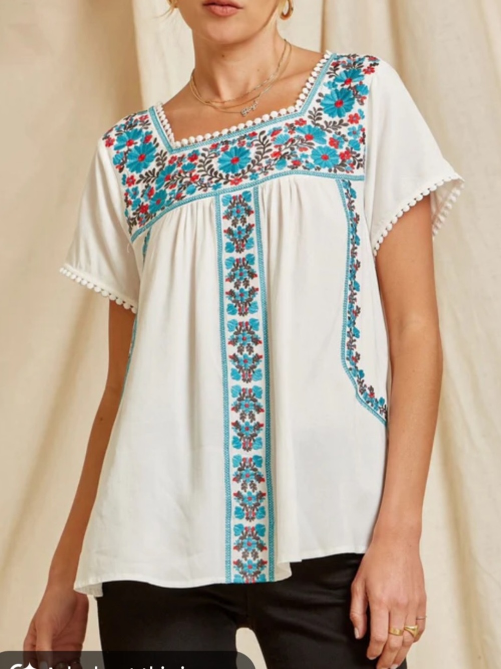 Savanna Jane Floral Embroidered Short Sleeve Square Neck Top White Size Small - Picture 2 of 13